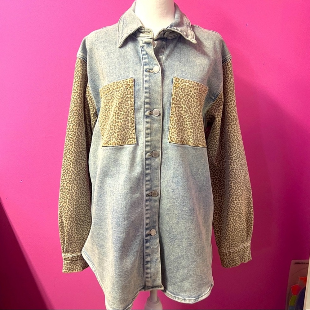 Judy Blue Denim and Leopard Print Jacket